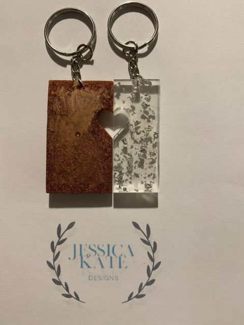 Best friend keyring rust and silver leaf